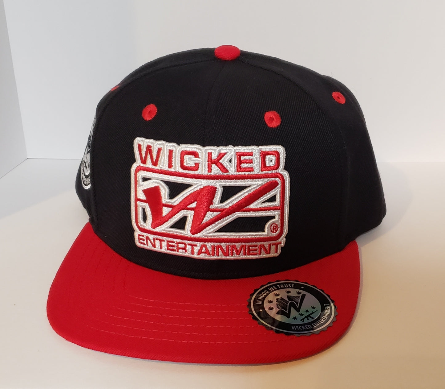 Wicked Logo Snapback hat - Black and Red with Red brim