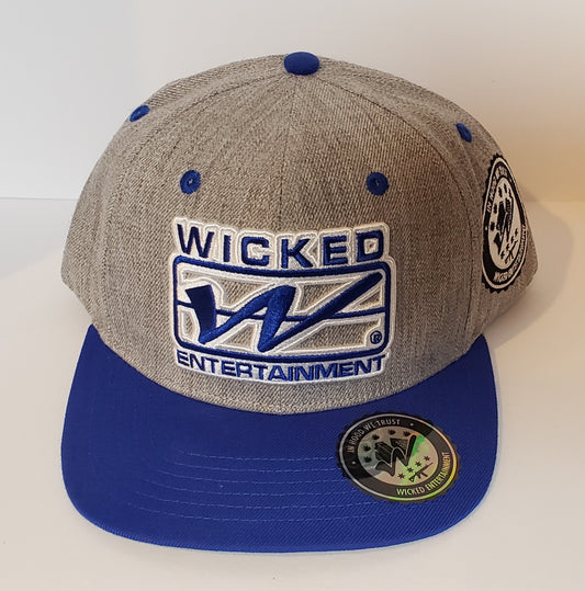 Wicked Logo Snapback hat | Grey and Blue with Blue Brim