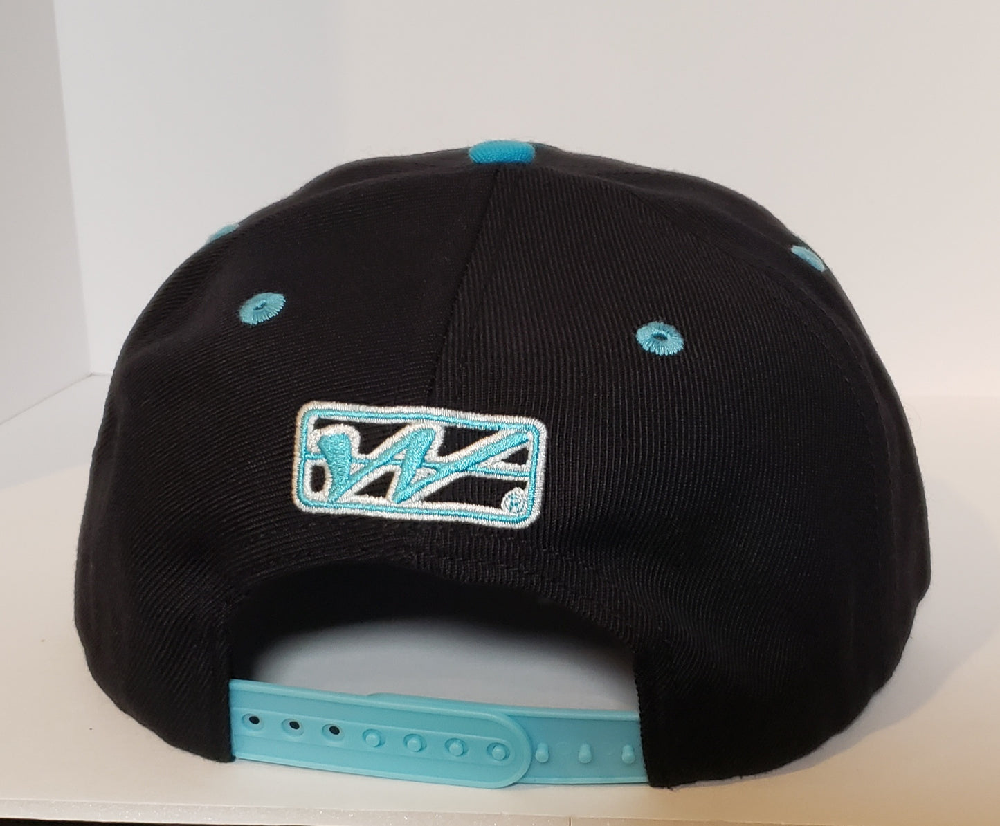 Wicked Logo Snapback hat - Black and Baby Blue with Blue Brim