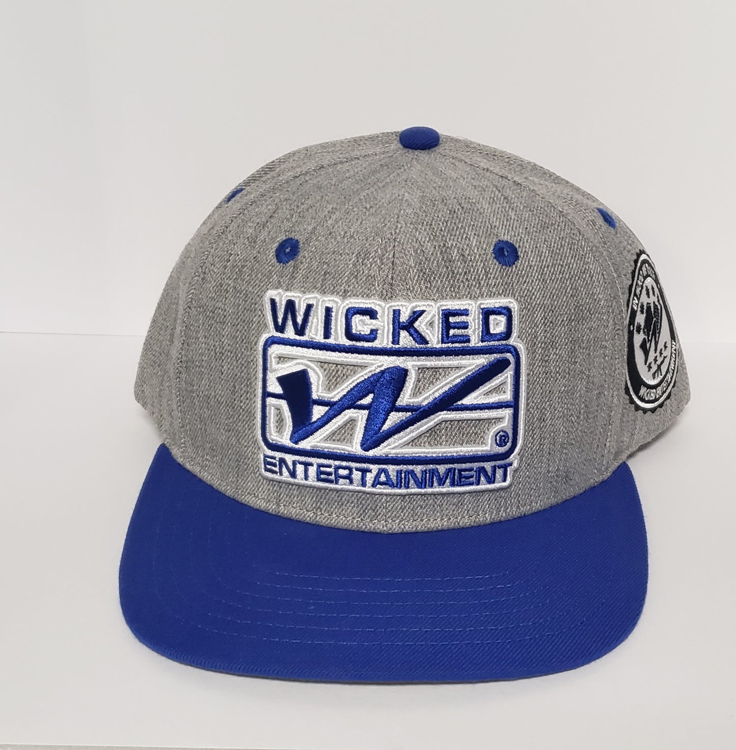 Wicked Logo Snapback hat | Grey and Blue with Blue Brim